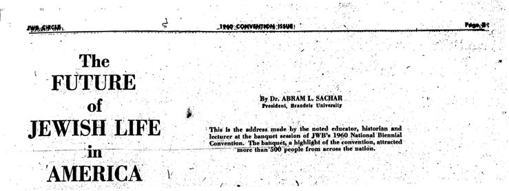 Abram Sachar's speech to the JWB